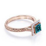Vintage Milgrain 1.25 Carat Princess Cut Lab Created  Alexandrite And Diamond Art Deco Engagement Ring In White Gold