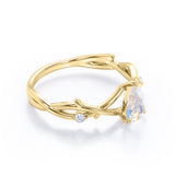 1.15 ct Pear Rainbow Moonstone Leaf Engagement Ring
