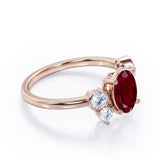 Unique 1 carat Oval Five Stone Ring With Petite Ruby and Diamond in White Gold