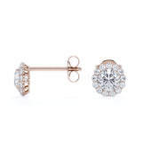 Flower Shared Prong 0.85 CT TDW Round Cut Certified Lab Diamond Cluster Trendy Stud Earrings in Rose Gold