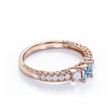 1.20 Carat Princess Cut Aquamarine And Diamond Beaded Pave Engagement Ring In White Gold