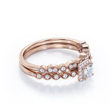 0.65 Carat Princess Cut Diamond Vintage Wedding Set In White Gold