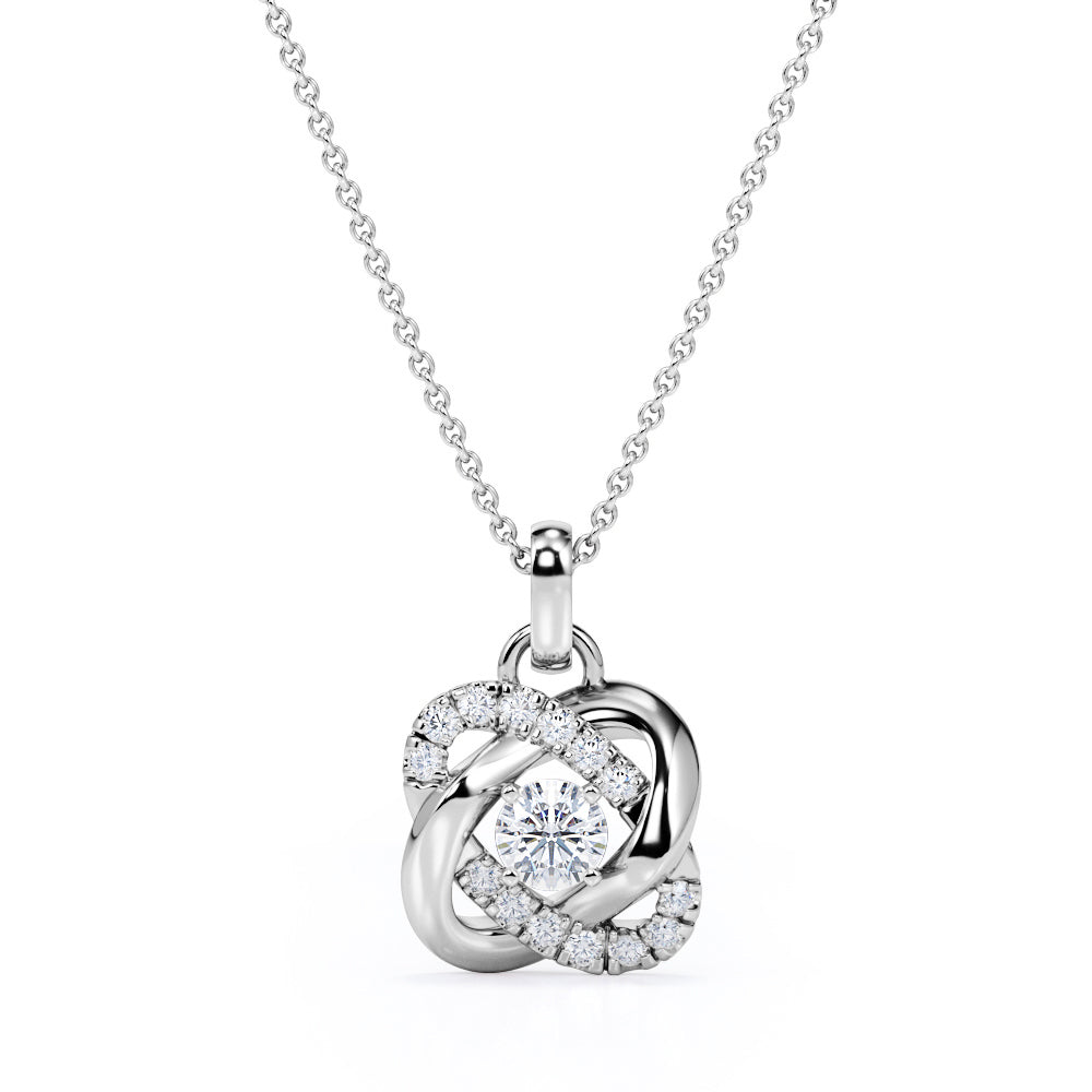 Fancy Knot 1.10 Carat Round Certified Moissanite and Diamond Swirl Pave Pendant Necklace in Black Gold