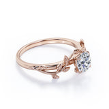 Vine and Leaf 1 Carat Round cut Moissanite Solitaire Wedding Ring - Engagement Ring in 10k Rose Gold