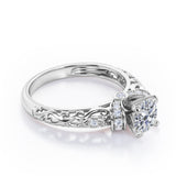 Classic Four Prong 0.45 Carat Round Cut Diamond Art Deco Engagement Ring In Rose Gold