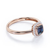Minimal Halo 1.25 Carat Cushion Cut Lab Created Alexandrite And Diamond Bezel Set Engagement Ring In White Gold For Women