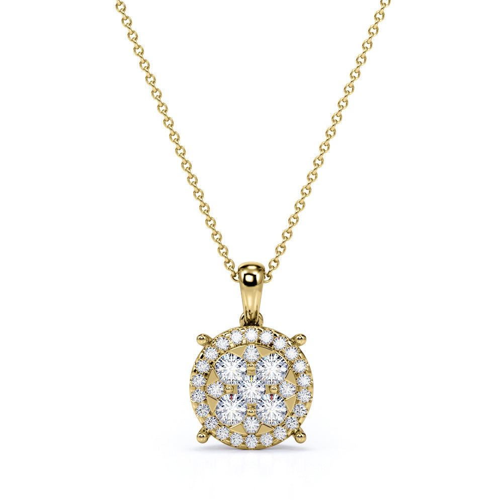 Snowflake 0.7 carat Round Halo Moissanite and Diamond Pendant with 18k White Gold Over Silver Necklace