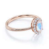 1.50 Carat Oval Blue Moonstone Halo Engagement Ring in White Gold - Moonstone Statement Ring