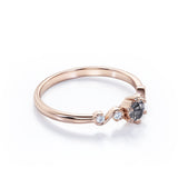 Dainty 6 Prong 0.60 Carat Round Cut Black Hair Dendritic Rutilated Quartz and Diamond Twist Engagement Ring