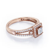 Split-Shanked Pave 1.55 Carat Princess Cut Moissanite and diamond Milgrain-Bordered Halo Engagement Ring in White Gold