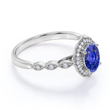 1.50 Ct Oval Cut Lab Sapphire Halo Engagement Ring