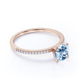 Three Stone 1.25 ct Round Aquamarine Engagement Ring