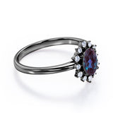 Hexagon Halo 1.20 Carat Oval Cut Lab Created Alexandrite And Diamond Bezel Set Four Prong Engagement Ring In White Gold