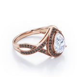 Milgrain Pave Channel - 1.5 TCW Teardrop Moissanite with Lab Created Black Diamond - Halo Design Engagement Ring in White Gold