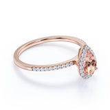 Wave Design 1.50 Carat Pear Cut Dark Morganite and Diamond Zigzag Engagement Ring in White Gold