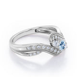 Double Milgrain Curve Infinity 0.7 carat Round Aquamarine and Moissanites Engagement Ring in White Gold