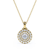 Basket Set Solitaire 1.50 Carat Round Cut Certified Moissanite and Diamond Micro Pave Pendant Necklace in White Gold