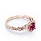Split Shank 0.6 carat Round Lab Ruby and Diamond Engagement Ring in Rose Gold