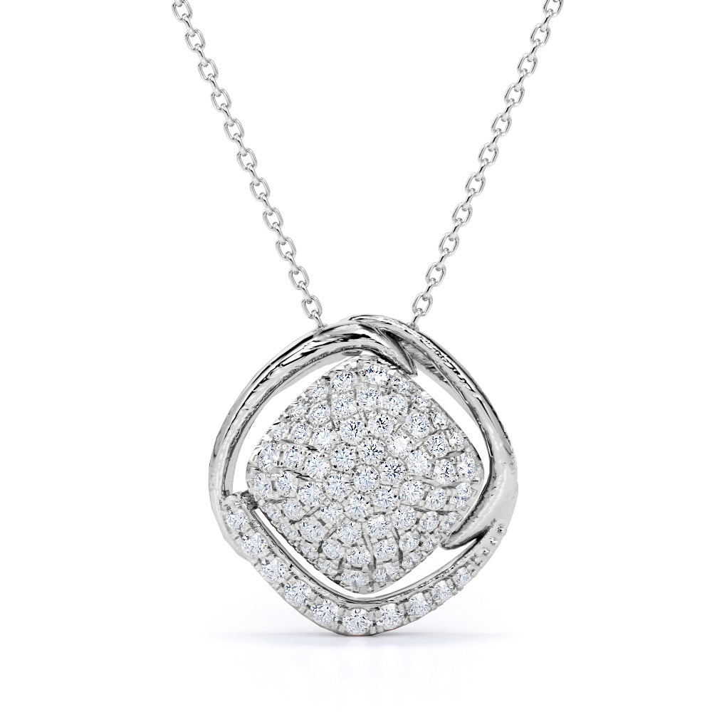 Rolled Cushion 0.55 carat Round Moissanite/ Diamond Pendant Necklace in 18k Rose Gold Over Silver