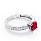 Beaded Eight Prongs 1.25 Carat Cushion Cut Lab-Created Ruby And Diamond Antique Milgrain Engagement Ring In Rose Gold