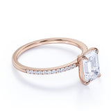 1.25 Carat Emerald Cut Moissanite Pave Engagement Ring