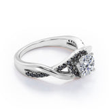 Tensioned Halo Set - 1.25 TCW Round Shaped Moissanite with Lab Created Black Diamond - Semi Pave Infinity Engagement Ring in White Gold