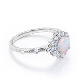 Clustered Halo 1.30 Carat Round Cut Translucent Opal And Diamond Antique Beaded  Engagement Ring In White Gold