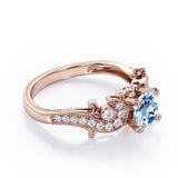 Four Prong 1.35 Carat Round Cut Aquamarine and Diamond Vintage Milgrain Engagement Ring In White Gold