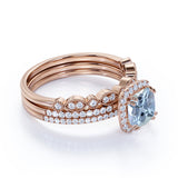 Halo 2 ct Princess Aquamarine Vintage Trio Set