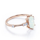 Asymmetric Six Prong 1.10 Carat Hexagon Cut Fiery Opal And Diamond Seven Stone Engagement Ring In Rose Gold