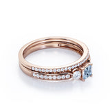 1.15 Carat Princess Cut Aquamarine And Diamond Channel Wedding Ring Set In White Gold