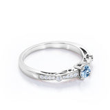 1.10 Carat Round Cut Aquamarine And Diamond Channel Set Engagement Ring In White Gold