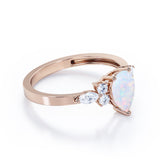 Unique Three Prong 1.35 Carat Tear Drop Precious Fire Opal And Diamond Seven Stone Engagement Ring In Rose Gold