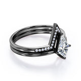 Classic Minimal 1.25 carat Kite Moissanite and Diamond Bridal Ring Set in White Gold