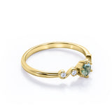 Gorgeous Scroll 0.5 carat Round Moss agate and Moissanite Engagement Ring in White Gold