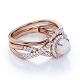 Twisted 1.50 Ct Round Cut Lab Created Opal Wedding Ring Set