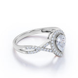 Infinity Style 1.50 Carat Teardrop Shape Moissanite and Diamond Halo Engagement Ring in White Gold