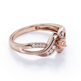 Distorted Unique Twisted Rope 0.6 carat Round Morganite and Moissanites Promise Ring in White Gold