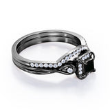 0.69 ct Princess Lab Black Diamond Cushion Halo Bridal Set