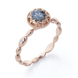 Beaded Halo 0.35 Carat Round Cut Icy Grey Salt and Pepper Diamond Three Stone Engagement Ring In White Gold