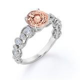 Limited Time Sale: Huge 1.50 Carat Round cut Morganite and Diamond Trilogy Three Stone Engagement Ring in Rose Gold