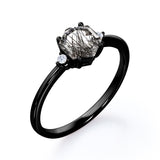 1.05 ct Hexagon Black Rutilated Quartz Three Stone Engagement Ring