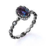 1.25 Ct Oval Cut Lab Alexandrite Halo Engagement Ring
