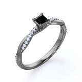 1.15 Carat Princess Cut Lab Grown Black Diamond Twisted Engagement Ring In White Gold