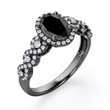 Twisted Pave Set 1.45 Carat Oval Cut Black Diamond Halo Infinity Engagement Ring In Rose Gold