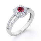 Double Halo 1.55 Carat Round Cut Lab-Created Ruby And Diamond Split Shank Engagement Ring In Rose Gold