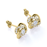 Flower Knot 0.43 CT TDW Round Certified Lab Diamond Twisted French Pave Stud Earrings in Yellow Gold