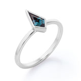 Solitaire 0.85 Carat Kite Shaped Lab Created Alexandrite Bezel Set Engagement Ring  In White Gold
