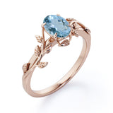 1 ct Oval Aquamarine Leaf and Vine Engagement Ring