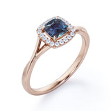Unique 1.25 Carat Cushion Cut Lab Created Alexandrite And Diamond Split Shank Engagement Ring In White Gold